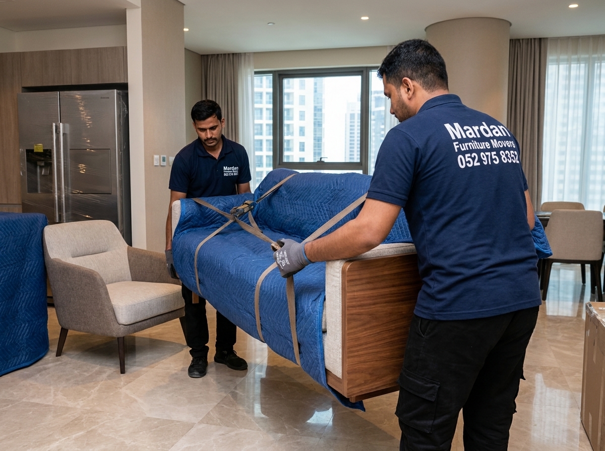 Furniture movers in Abu Dhabi loading sofa